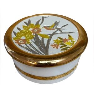 The Art Of Chokin Trinket Box Japanese Gold Trim Ceramic Bowl Engraved Lid